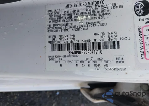 2012 Ford Fusion Hybrid z USA, uszkodzony, nr VIN 3FADP0L32CR371710